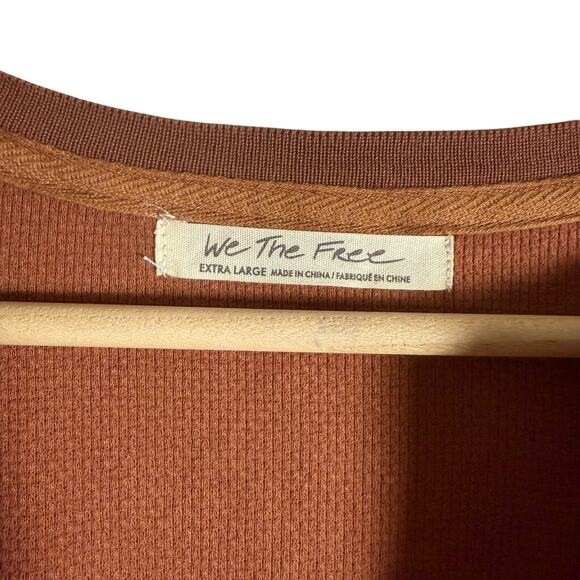 Free People We The Free Mikah Notch Neck Thermal Autumn Brown Long Sleeve Top XL - Picture 3 of 11
